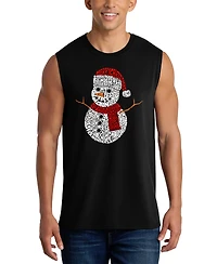 La Pop Art Men's Snowman Christmas Word Graphic Tank Top