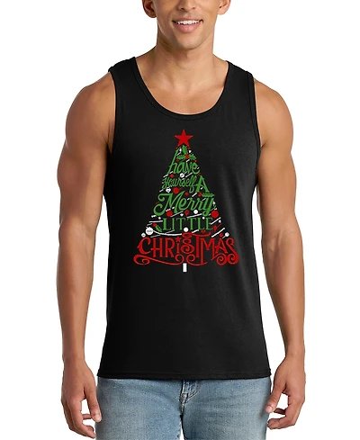 La Pop Art Men's Merry Christmas Tree Typography Graphic Tank Top