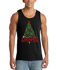 La Pop Art Men's Merry Christmas Tree Typography Graphic Tank Top