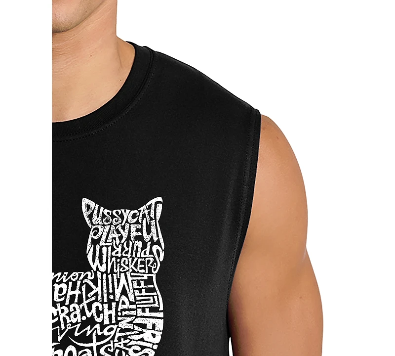 La Pop Art Men's Walking Cat Typography Graphic Tank Top