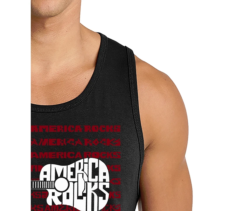 La Pop Art Men's America Rocks Typography Flag Graphic Tank Top