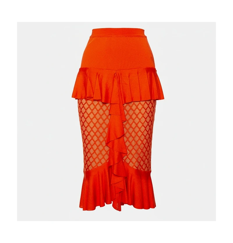 Pre-Owned Balmain Women's Knit Ruffled Midi Skirt