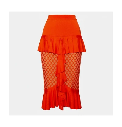 Pre-Owned Balmain Women's Knit Ruffled Midi Skirt