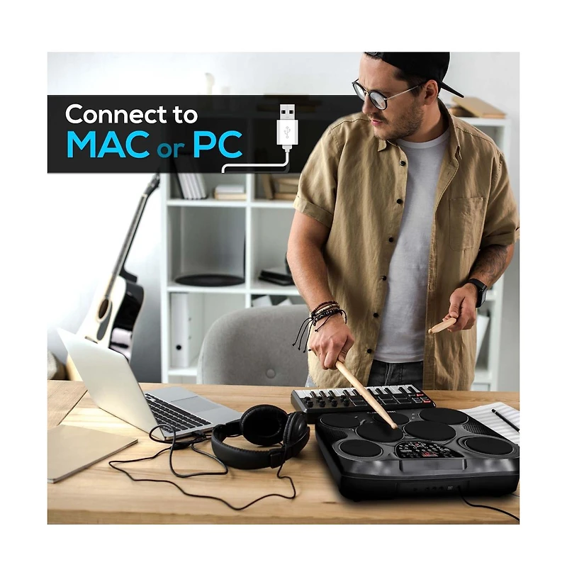 Pyle Electronic Table Digital Drum Kit Top with 7 Pad Digital Drum Kit