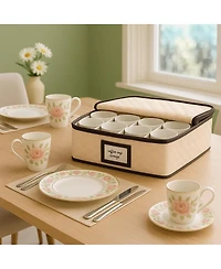 Florida Brands Quilted Microfiber China Organizer Box with Dividers - Protects & Organizes Up to 12 Pieces