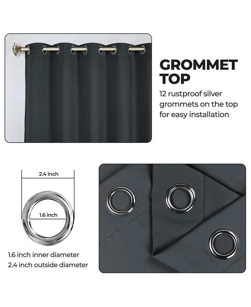 Superior Solid Classic Modern Wrinkle Resistant Room Darkening 8-Piece Curtain Set with Grommet Header Top, 42" X 63"