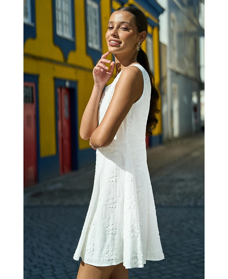 Yumi Women's Cotton Applique Flower Swing Shift Dress