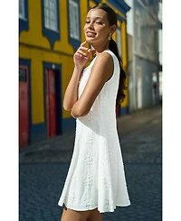 Yumi Women's Cotton Applique Flower Swing Shift Dress