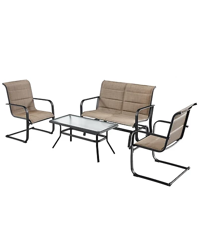 Gymax 4Pieces Patio Conversation Set Cotton Padded Furniture Set with Swing Glider Loveseat