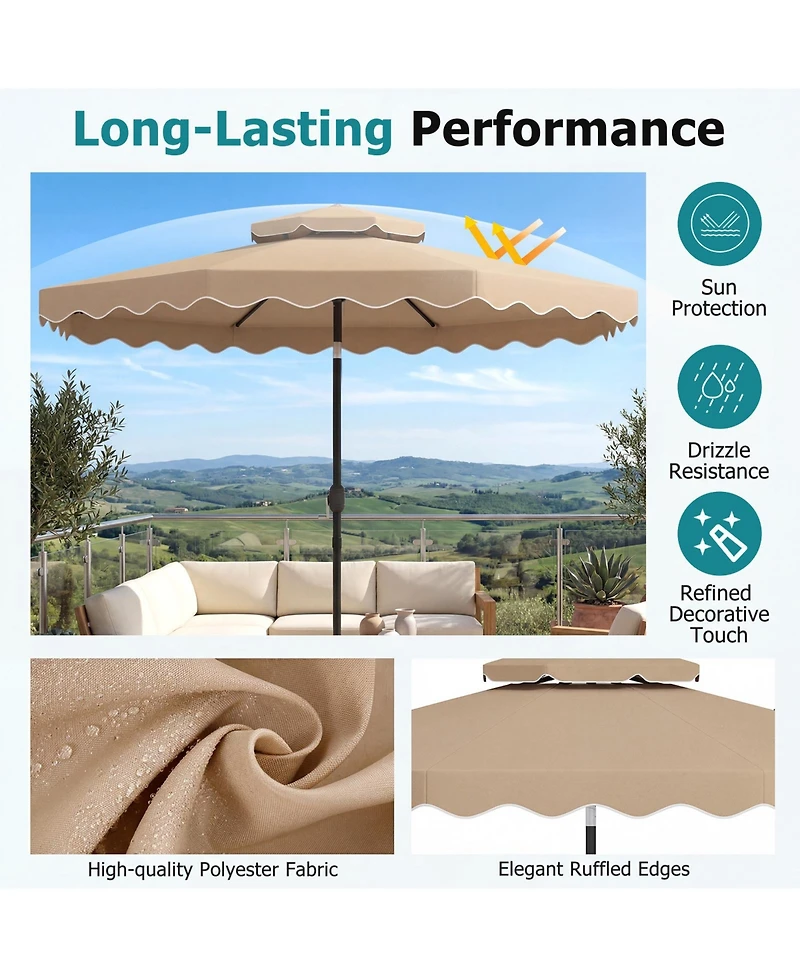 Gymax Patio Umbrella With Push Button Tilt and Crank 2-Tier Vented Top 8 Metal Ribs