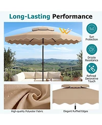 Gymax Patio Umbrella With Push Button Tilt and Crank 2-Tier Vented Top 8 Metal Ribs