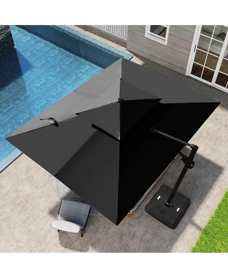 Pellebant Outdoor Patio Double Top 9x11FT Square Aluminum Cantilever Umbrella with Wheel Base