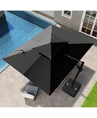 Pellebant Outdoor Patio Double Top 9x11FT Square Aluminum Cantilever Umbrella with Wheel Base