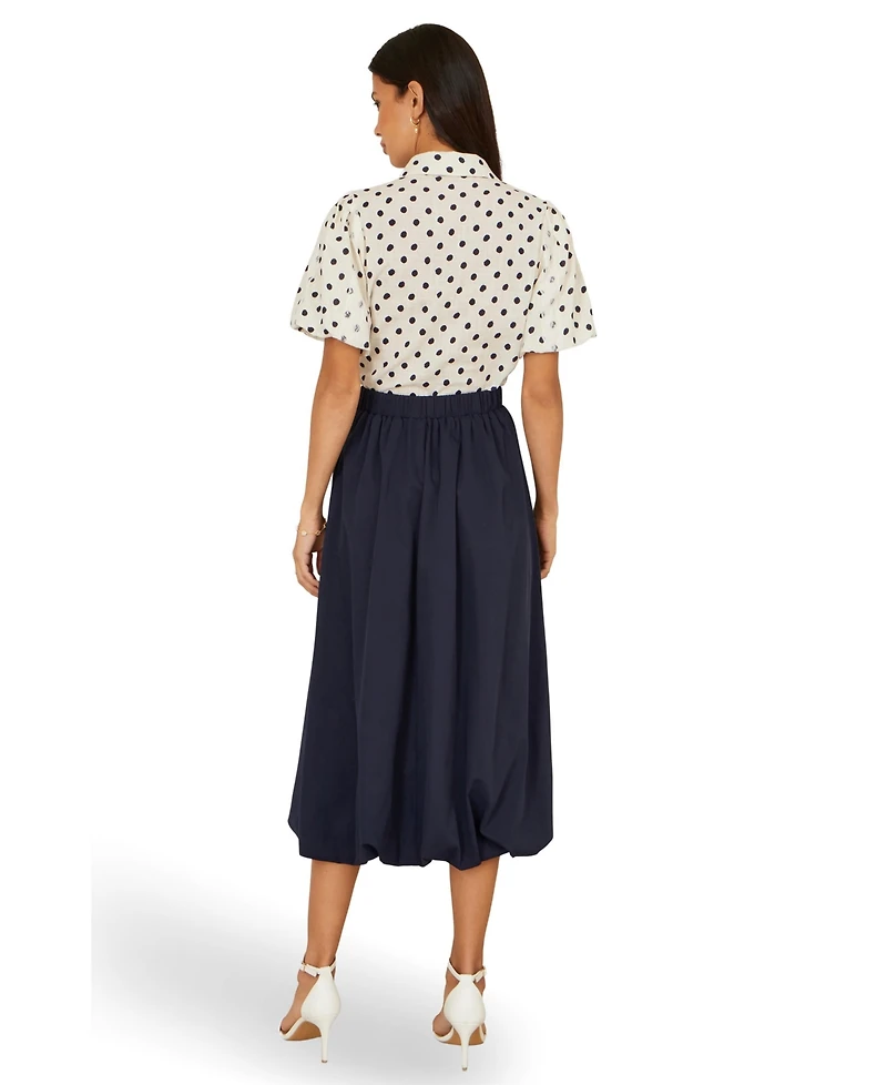 Yumi Women's Satin Bubble Hem Midi Skirt