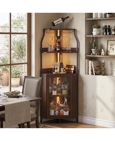 gaomon 4 Tier Corner Wine Rack with Glass Holder and Storage Shelves for Living Room