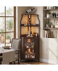 gaomon 4 Tier Corner Wine Rack with Glass Holder and Storage Shelves for Living Room