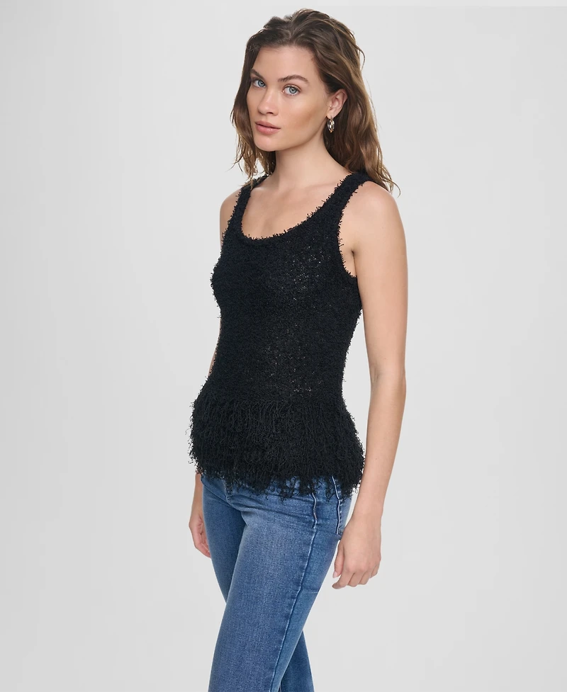 Dkny Jeans Women's Sleeveless Cropped Fringe Tank Top