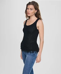 Dkny Jeans Women's Sleeveless Cropped Fringe Tank Top