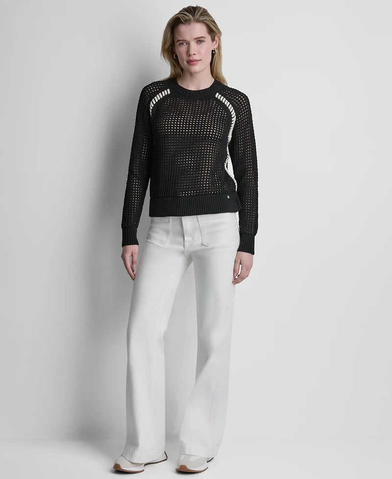 Dkny Jeans Women's Open Stitch Long Raglan-Sleeve Sweater