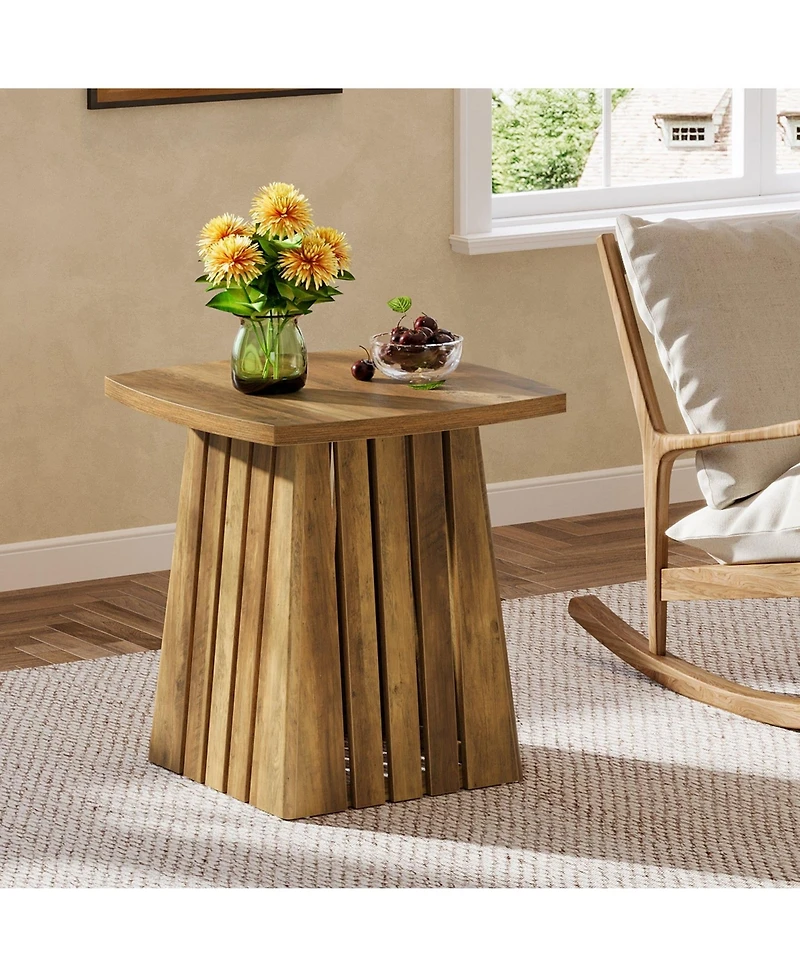 Slickblue Modern Square End Table with Stylish Column Base Design