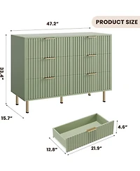 homfan Modern Fluted 6 Drawer Dresser - Wide Wooden Chest with Deep Drawers Double Tv Stand for Bedroom, Living Room, Hallway, Kids Room