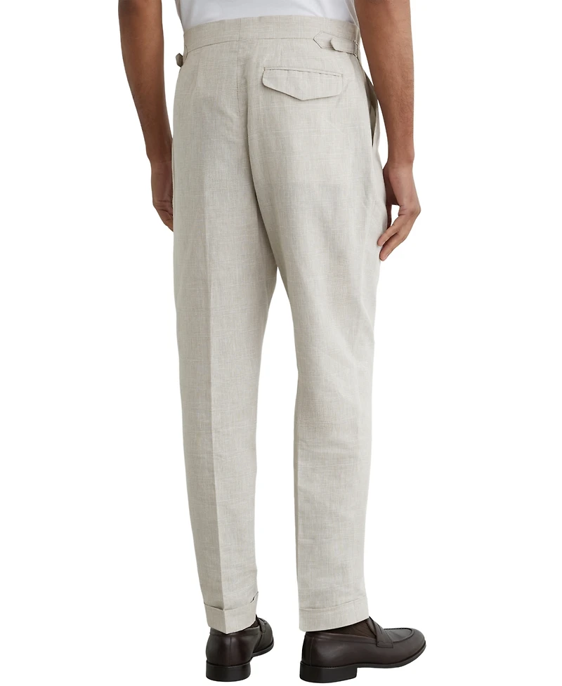 Reiss Men's Finch Linen-Cotton Check Tapered Pants