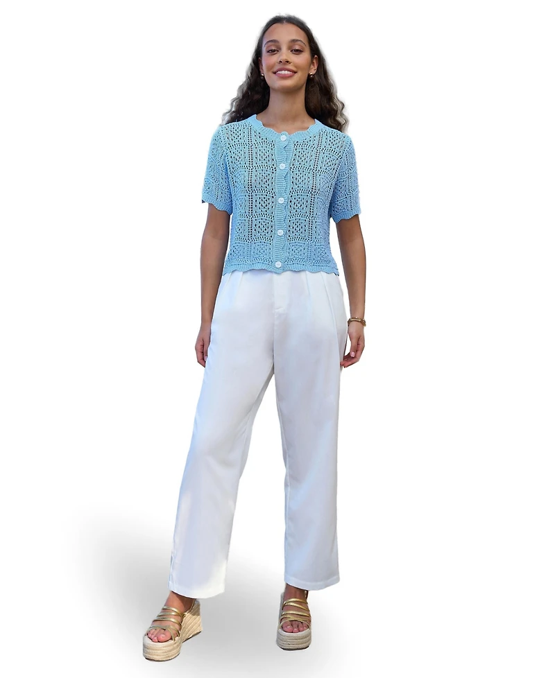 Yumi Women's Crochet Short Sleeve Cardigan