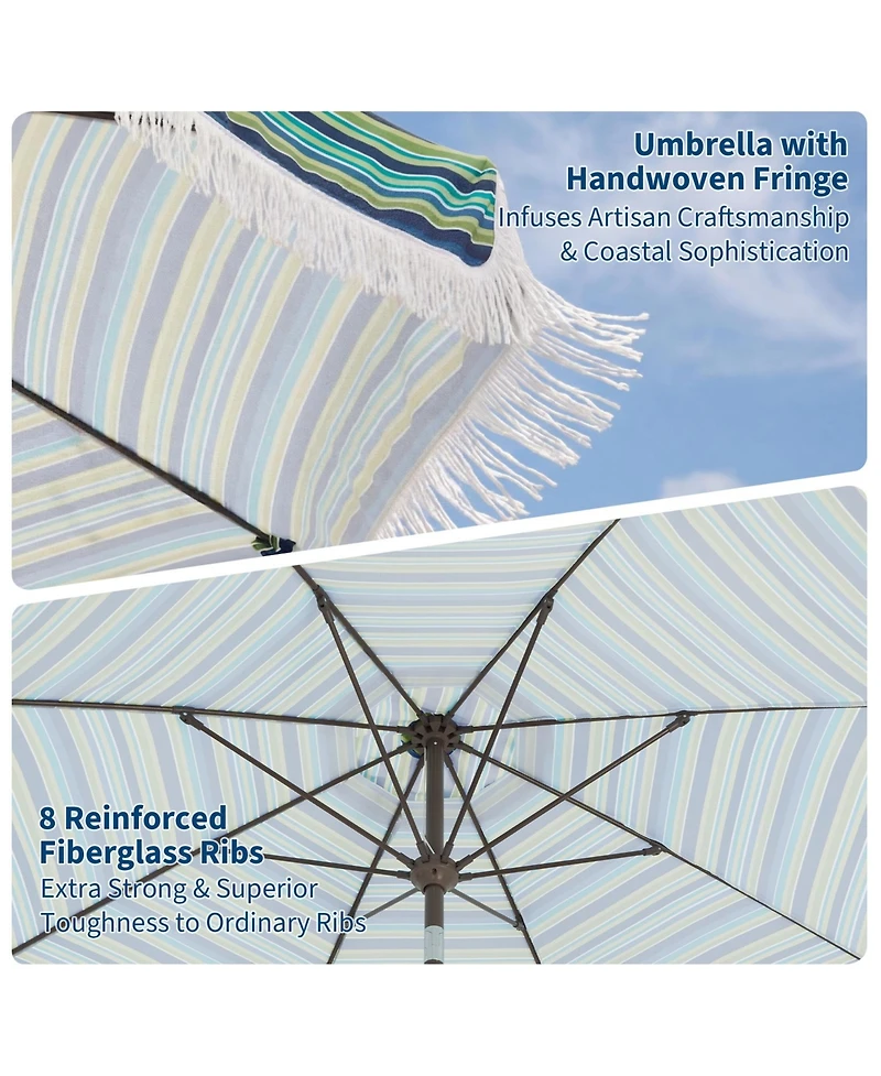gaomon Patio Outdoor Table Umbrella with Retro Fringe with Crank Handle for Backyard, Pool, Camping