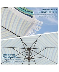 gaomon Patio Outdoor Table Umbrella with Retro Fringe with Crank Handle for Backyard, Pool, Camping