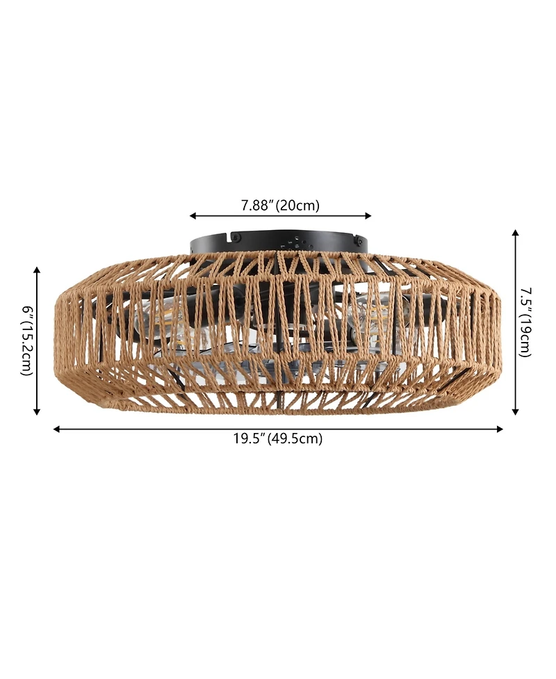 Jonathan Y Rowan 19.5" 4-Light Modern Bohemian 6-Speed Metal/Rattan Mobile-App/Remote-Controlled Lantern Led Ceiling Fan