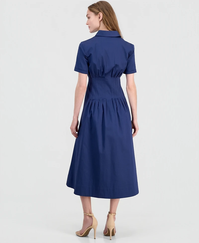 Anne Klein Women's Pleated-Waist Midi Shirt Dress
