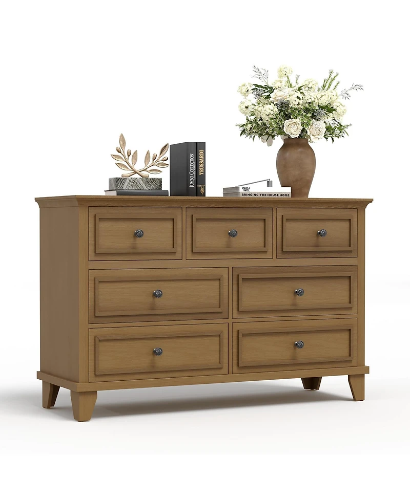 homfan Modern 7 Drawer Dresser for Bedroom - Wide Chest of Drawers Deep Storage Water-Resistant Wood Top Metal Handles Thickened Desktop