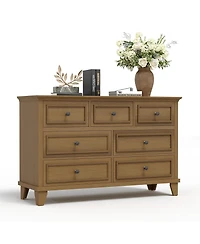 homfan Modern 7 Drawer Dresser for Bedroom - Wide Chest of Drawers Deep Storage Water-Resistant Wood Top Metal Handles Thickened Desktop