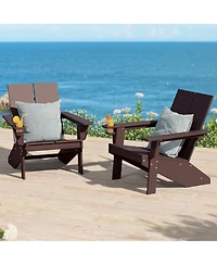 Outdoor Hdpe Modern Adirondack Chair with Cup Holder (Set of