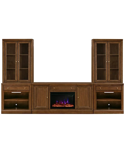 Amren 129" Wood 2 Door Console And Hutches WithFireplace Insert