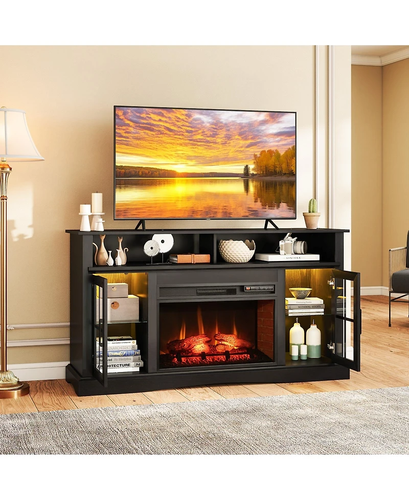 Gymax Fireplace Tv Stand w/ Remote Controls and Thermostat Storage Cabinets