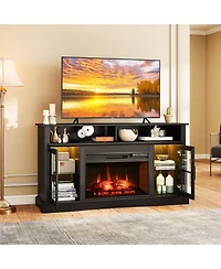Gymax Fireplace Tv Stand w/ Remote Controls and Thermostat Storage Cabinets