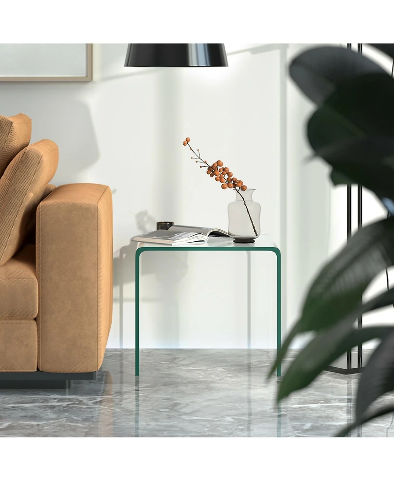 Gymax 3 Piece Tempered Glass Coffee and End Table Set Transparent Living Room