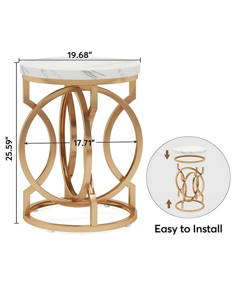 Slickblue Round Bedside Table with Stylish Faux Marble Surface