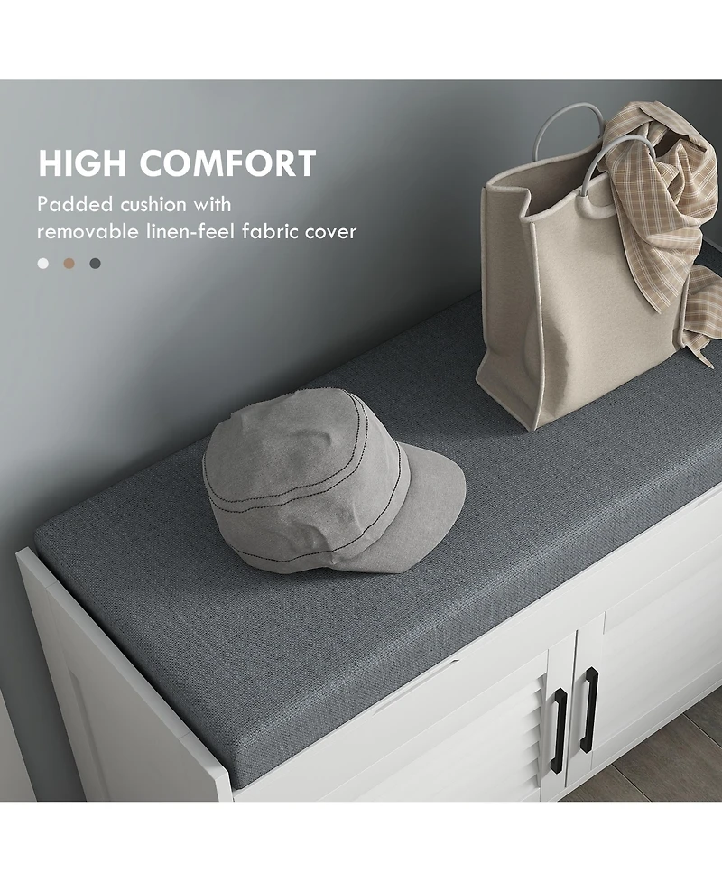 flynama 35.4" White Entryway Shoe Bench - Hidden Storage and Adjustable Shelves for Hallway Organization