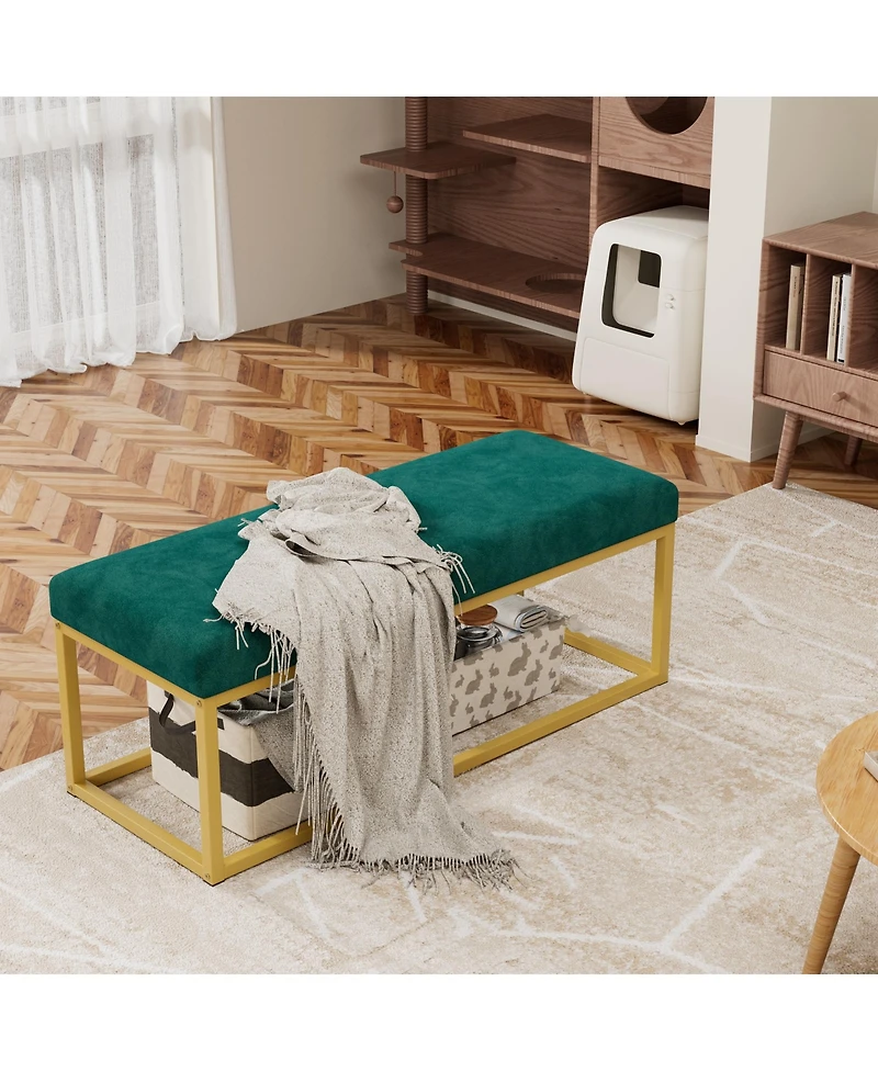 Flynama Mid-Century Modern Storage Bench with Steel Frame