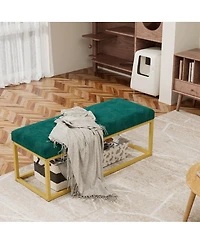 Flynama Mid-Century Modern Storage Bench with Steel Frame