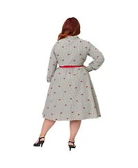 Unique Vintage Plus Long Sleeve Belted Shirt Dress