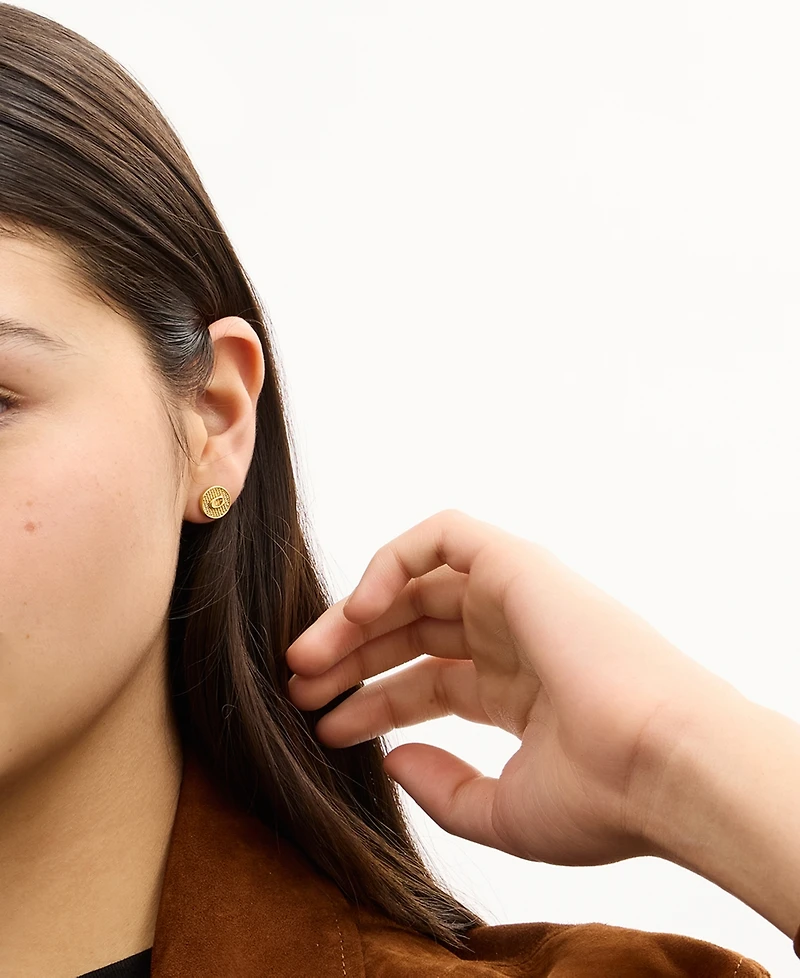 Coach Gold Signature C Textured Coin Stud Earrings