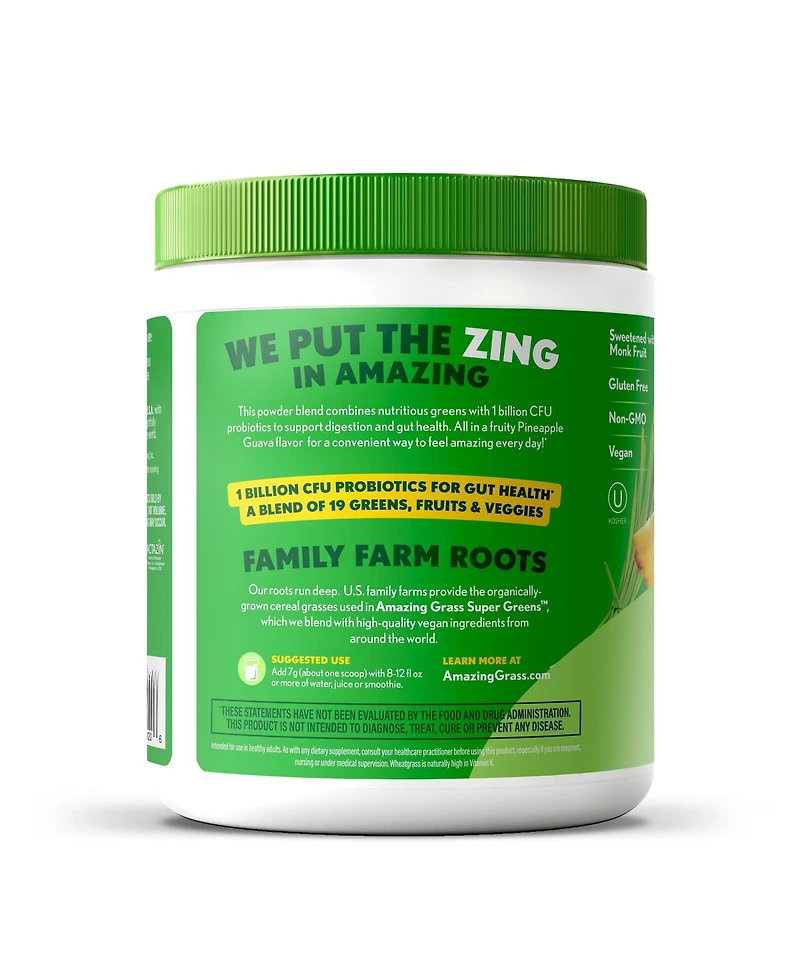 Amazing Grass Greens Blend Digest: Super Greens Powder with Spirulina, Chlorella, Pineapple Guava, Enzymes and Probiotics, 30 Servings