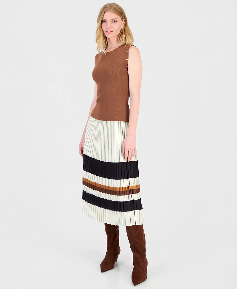 T Tahari Women's Sleeveless Embellished Ribbed Top