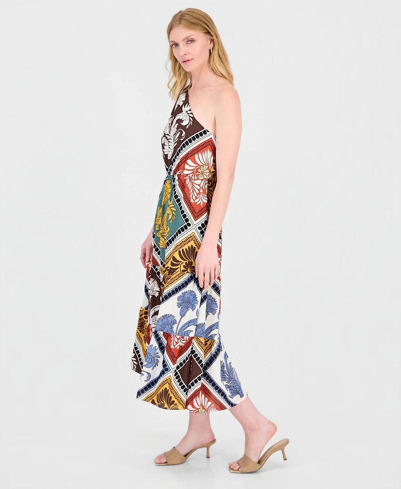 T Tahari Women's Printed Tiered One-Shoulder Maxi Dress