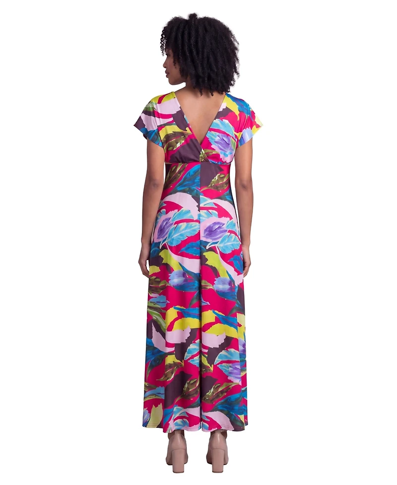 24seven Comfort Apparel Petite Essential Floral Print Cap-Sleeve Dress