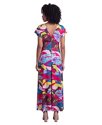 24seven Comfort Apparel Petite Essential Floral Print Cap-Sleeve Dress