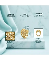 14k Yellow Gold Plated Concave Filigree Wire Dome-Shaped Artistic Adjustable Ring